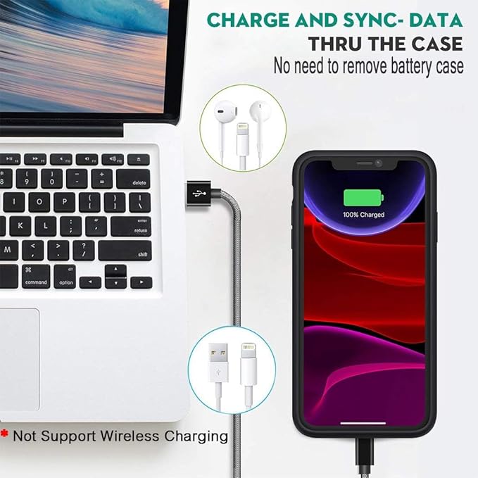 JBUBN Battery Case for iPhone 11, 7000mAh Slim Portable Rechargeable Smart Protective Pack Cover Power Bank Charging Case Compatible with iPhone 11 (6.1 inch) Extended Battery Charger Cover(Black)