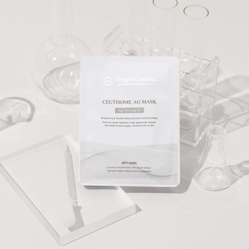 OxygenCeuticals Ceutisome AG Mask – Premium Anti-Aging Caviar Sheet Mask with Adenosine & Sodium Hyaluronate, Brightening & Wrinkle Care, Non-Irritating Hydrating Face Mask (6 Sheets/1 Box)