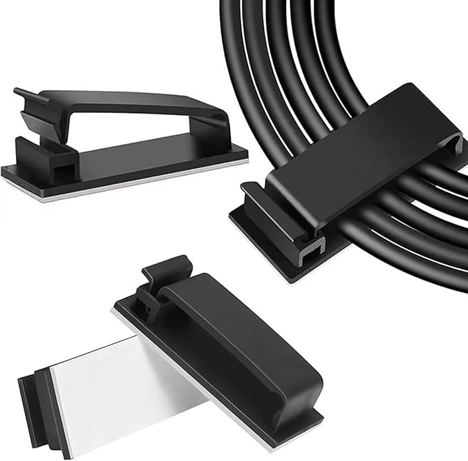 GGFOXLEW Adhesive Cable Clips Holder, Outdoor Light Clips, Black Cord Wire Clips, Sturdy Nylon Cord Wall Finisher Wire Clamp for Home, Car, Office Desk Wire Management (Black, XL-40 PCS)