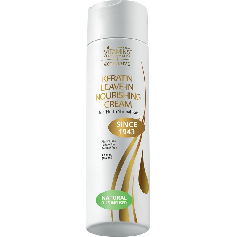 VITAMINS hair cosmetics Keratin Leave In Conditioner for Thin Hair - Lightweight Moisturizer & Hydrating Detangler Cream for Dry Damaged Hair - Frizz Control & Sulfate Free - 8.5 Fl Oz