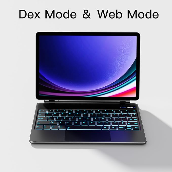 Magnetic Keyboard Case for Samsung Galaxy Tab S10+/ S9+ /S9 FE+/S8+/S7+/S7 FE 12.4", 7 Color Backlit Wireless Bluetooth Magic Keyboard Case Cover Stand, Multi-Touch Trackpad, LED Power Display