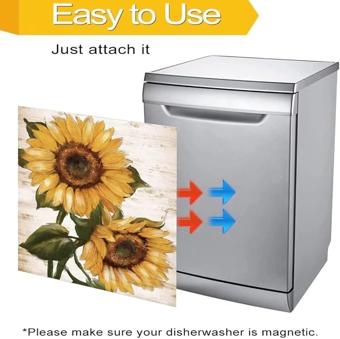 Retro Sunflower Kitchen Sticker Decor Dishwasher Cover Magnet, You are My Sunshine Dish Washer Door Panel Decal Magnetic, Refrigerator Magnet Decal Decor, Magnetic 23"x26"INCH