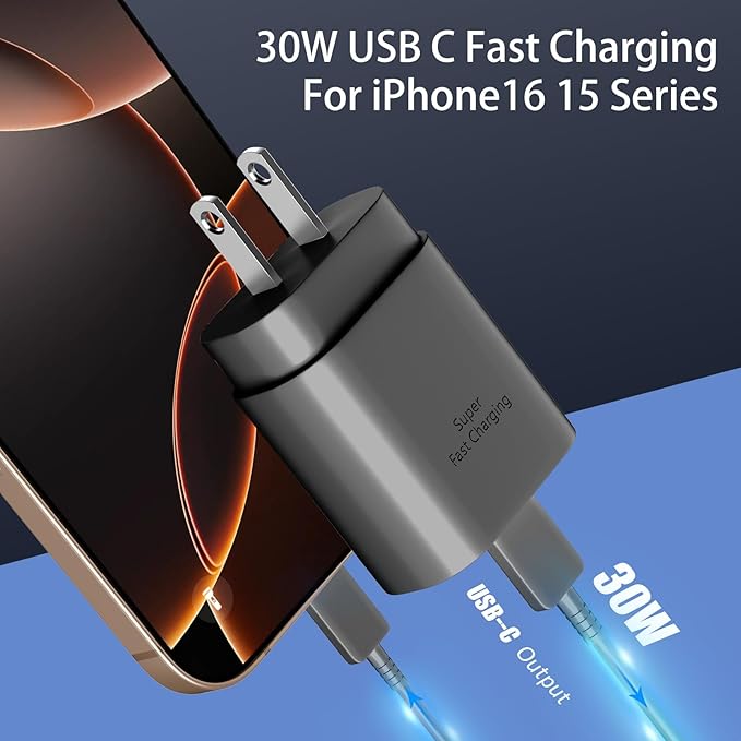 Phone 17 16 15 Charger Fast Charging,30W USB C Phone 17 16 15 Pro Max Charger Block &10FT Long Type C Cable Cord for i.Phone 17/Air/17 Pro/17 Pro Max/16/16 Plus/16 Pro/16 Pro Max/15/15 Pro Max,Black