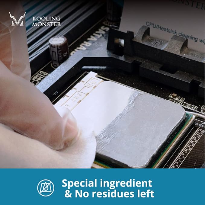 Kooling Monster KLEAN-01, Thermal Paste Remover, No Impurities Thermal Compound Cleaning Wipes, Grease Cleaner for CPU/GPU/PS4/XBOX/Heatsink, Inc. Gloves (20 Wipes)