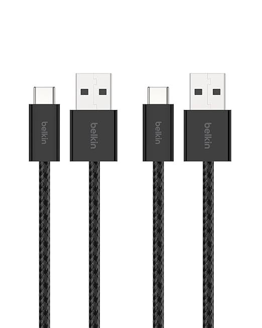 Belkin USB A to USB C Cable 2-Pack, 3.3ft, 15W - Type C Charger, iPhone Charger Cord, Soft, Braided, Flexible for iPhone 17 & 16, Galaxy S26, Pixel 10, iPad Pro, Airpods Pro, Switch & More - Black