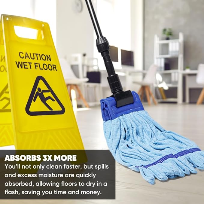Bulk Commercial Mop Head Replacement (24 Count) - Medium Microfiber Tube Mop (14 oz.) | Industrial Wet Mops | Refill, Machine Washable, Heavy Duty | Hardwood, Tile, Laminate, Vinyl Floors (Blue)