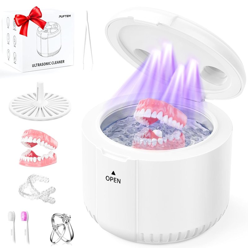 Ultrasonic Retainer Cleaner - 45kHz Dental Deep Cleaning Machine for Dentures, Aligners & Jewelry | 200ML Capacity, Timer 5/10/15 Mins