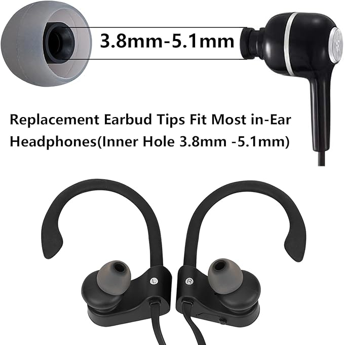 MMYQXI Silicone Replacement Earbud Tips Earbud Covers Fit for in-Ear Headphones (Inner Hole 3.8mm -5.1mm) Ear Bud Rubber Tips Ear Tips 9 Pairs