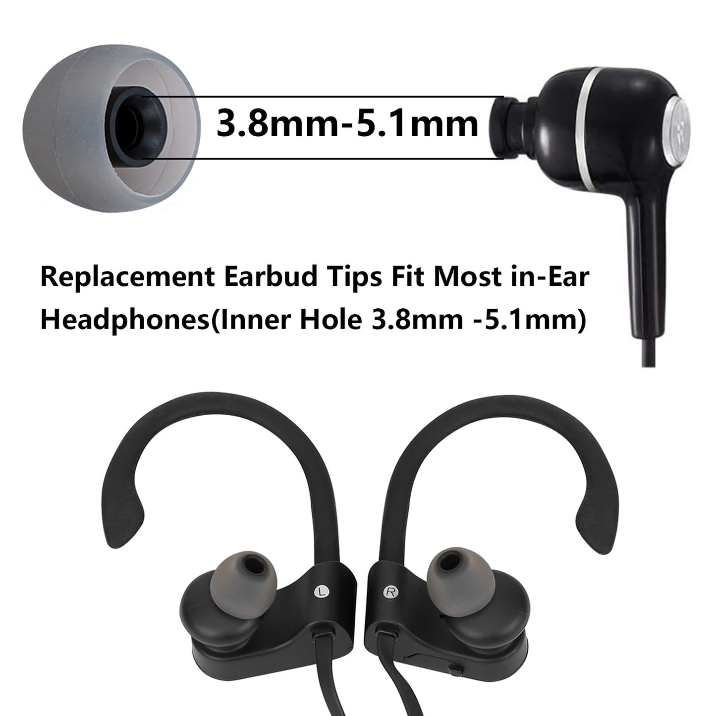 MMYQXI Earbud Replacement Tips Silicone Earbud Covers Fit for in-Ear Headphones (Inner Hole 3.8mm -5.1mm) 9 Pairs S/M/L