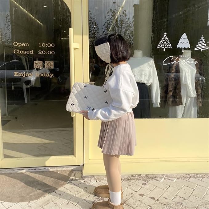 Attria Cute Bow Graphic Carrying Laptop Bag Y2K Preppy Laptop Sleeve Case Bag Kawaii Pad Computer Protect Case Pouch (11 inch,White)