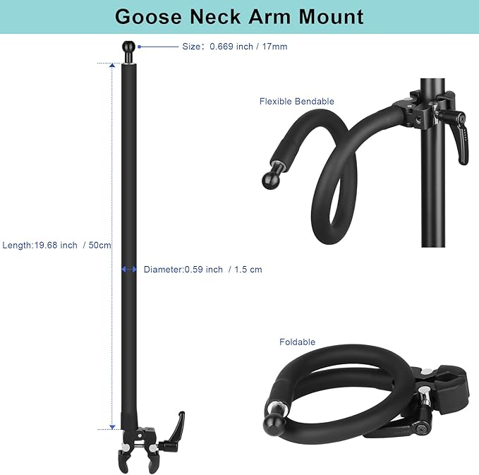 Mippko Gooseneck Phone Holder for Mic Stand/Music Stand/Stroller/Treadmill/Spin Bike/Exercise Bicycle,50 cm Long Flexible Gooseneck Arm Super Crab Clamp Mount,Compatible with 3.5~7.5" iPhone Devices