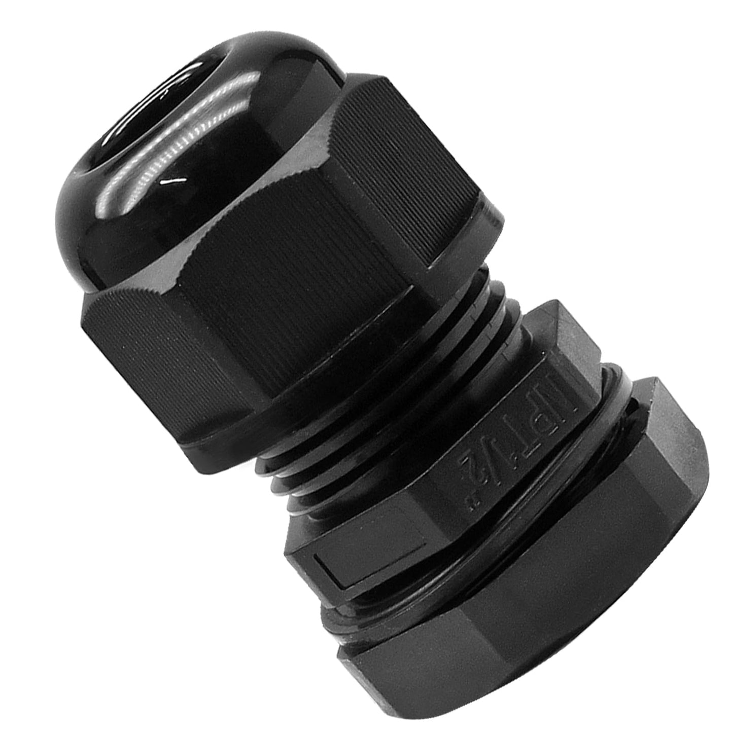 Kyuionty 12 Pcs 1/2" NPT Nylon Cable Glands, Black Strain Relief Cable Cord Connector IP68 Waterproof Junction Box Wire Protectors Adjustable for 6-12mm Cable Diameter