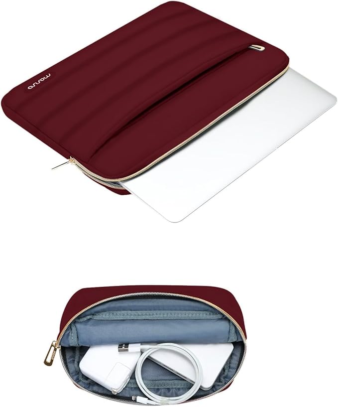 MOSISO Laptop Case 13.3 inch,13-13.3 inch Puffy Laptop Sleeve Compatible with MacBook Neo/Air 13.6 M5 M4 M3 M2 M1/Pro 13/14,HP Dell ASUS Lenovo,Polyester Horizontal Bag with Small Case, Red