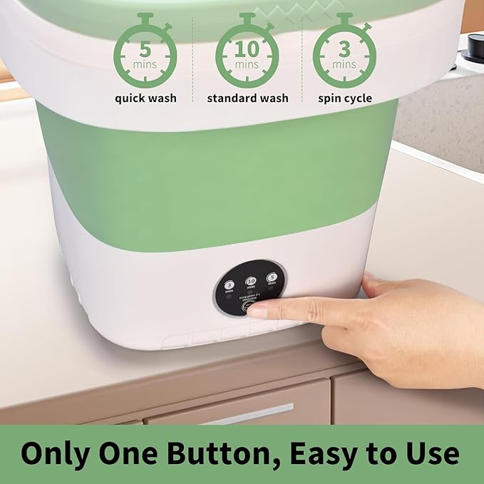 Portable Washing Machine, 16L Upgraded with Spin Basket Laundry Machine, 3 Modes Deep Cleaning, Upgraded Small Collapsible Laundry for Hotel, Apartment, Home and Travel - Green