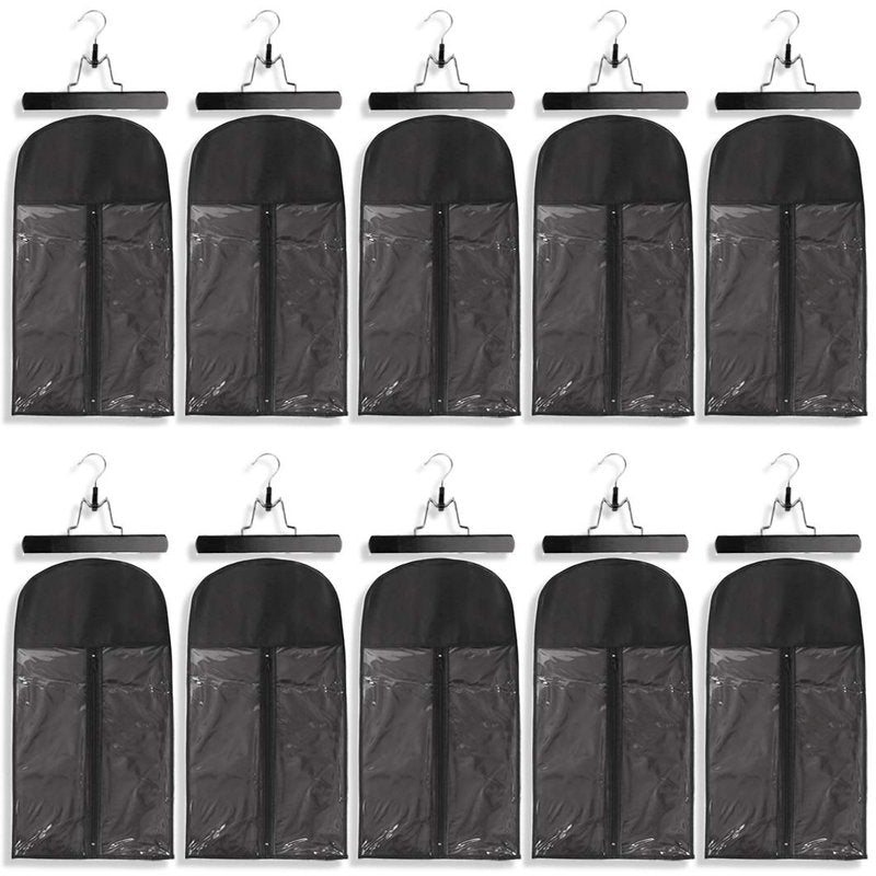 10 Pack Hair Extension Storage Bag Hair Extension Hanger Strong Holder Dust-proof Portable Suit with Transparent Zip Up Closure- Lightweight, Waterproof and Portable (Black)