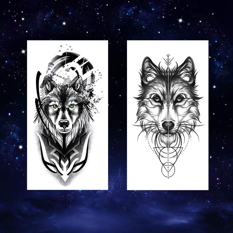 Oottati 8 Sheets Wolf Taichi Totem Skull Moon Forest Flower Arm Leg Temporary Tattoo