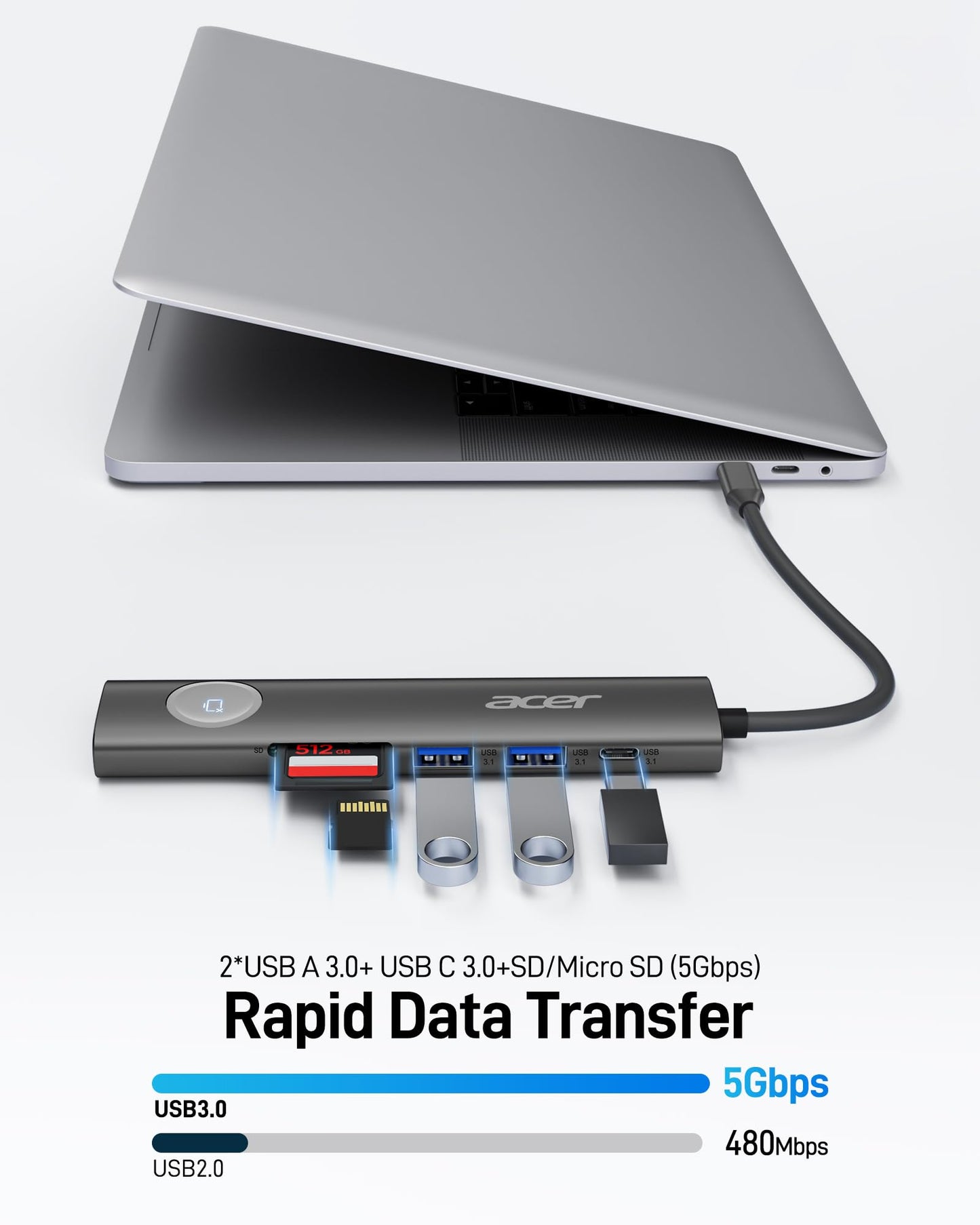 Acer USB C HUB Multiport Adapter, 7 in 1 USB-C to HDMI Adapter with 4K@60Hz, 100W PD, 5Gbps 2*USB-A 3.1, 1*Type-C 3.1, SD Card Reader Type C Dongle for iPhone 16/15, MacBook Pro/air, iPad, Acer(Black)
