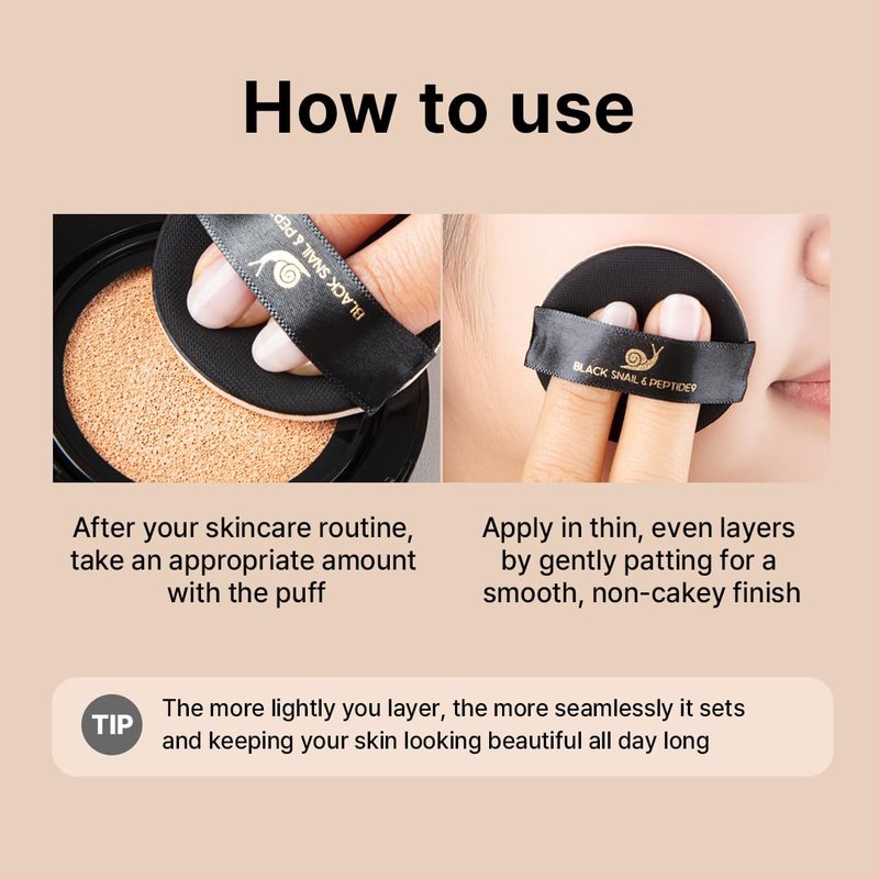 Farmstay Black Snail & Peptide 9 Perfect Cushion Foundation | Full Coverage, Lightweight, Skin-Fit, Smooth Radiant Finish, Korean Cushion Foundation (#23 Natural Beige, 0.53 Fl Oz)