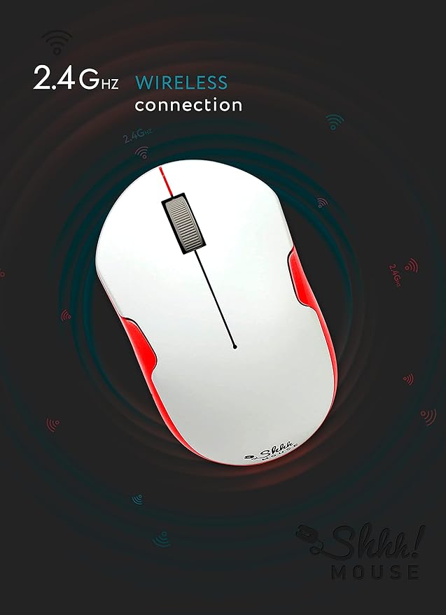 SHHHMOUSE – Wireless Silent Optical Mouse with USB Receiver and Batteries – Cordless, Portable, Quiet Click Mouse for PC, Laptop, Chromebook, Computer