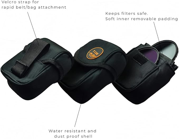 Tide Optics Lens Filter Pouch | Holds 5 Filters Up to 86mm | Water & Dust Resistant Durable Protective Case with Removable Inner Lining