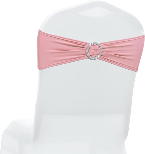 MDS Spandex Chair Sashes - Premium Stretch Covers with Buckle Slider | Fits Universal Dining Chairs - Dusty Rose (Pack of 75)