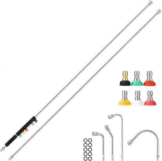 135 Inch(11.25ft) Pressure Washer Extension Wand for Gutter Roof, 6 Pcs Pressure Washer Gutter Cleaner Attachment with 6 Pcs Nozzle Tips, 1/4â Quick Connect Fitting(4000 PSI)