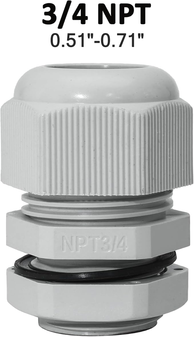Bonsicoky 20 Pcs 3/4" NPT Nylon Cable Glands, IP68 Waterproof Adjustable Cord Grip Cable Connector Strain Relief Wire Protectors for 13-18mm Cable Diameter, Grey