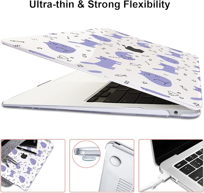 LCMOCICO Compatible with 2021 2020 2019 2018 MacBook Air 13 inch Case M1 A2337 A2179 A1932 Touch ID, Crystal Clear Pattern Plastic Hard Shell Case for MacBook Air 13 inch M1 2021, Cute Cat & Fish