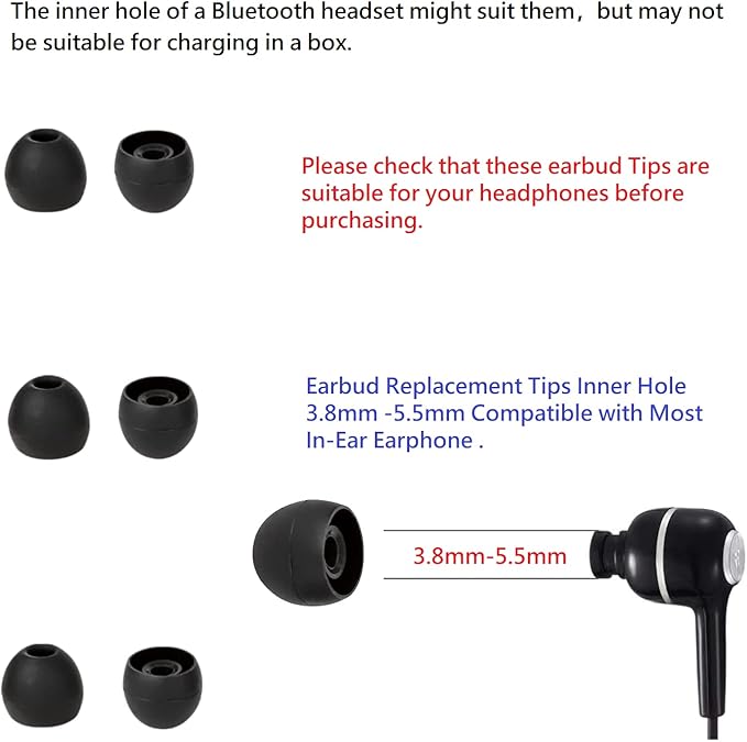 CYADCI 36 Pieces Small Earbud Tips Soft and Comfortable Silicone Earbud Tips Ear Bud Replacement Pieces Silicone Fit Most in-Ear Headphones，Inner Hole 3.8mm -5.5mm，Small Black Replacement Eartips