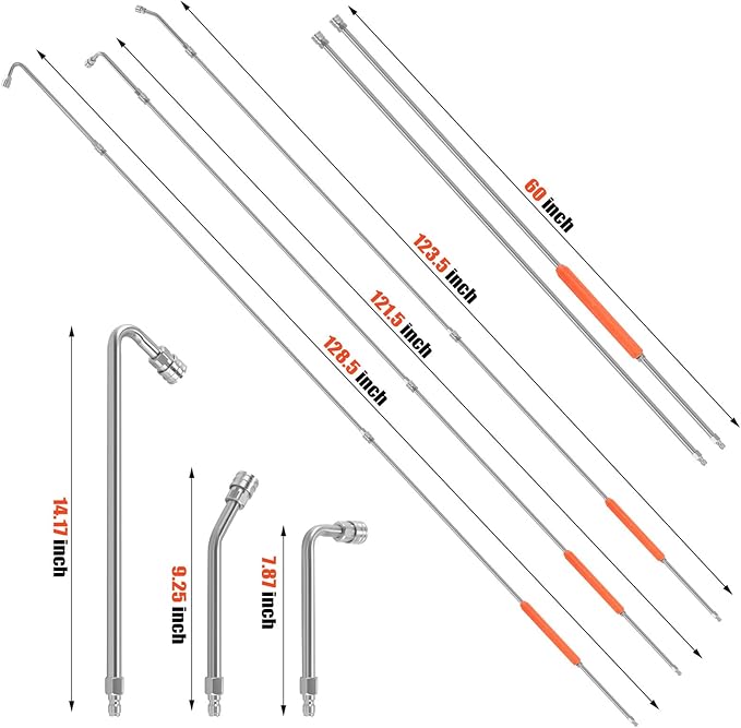 120" Gutter Cleaning Tools From the Ground, Pressure Washer Extension Wand with 5 Power Washer Nozzle Tips Replacement Pressure Washer Lance Wand with 30Â°/90Â°/120Â°Gutter Cleaner Attachment Curved Rods