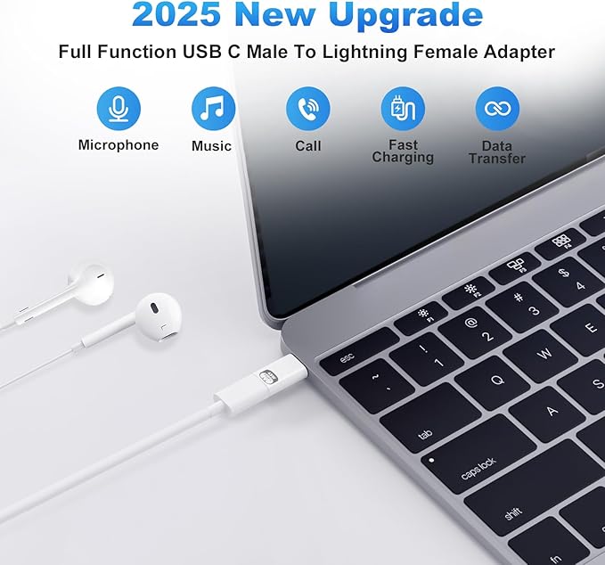 JBJBBG USB C to Lightning Audio Adapter,Lightning to USB C Hi-Fi Adapter for Headphones,480Mbps High-Speed Data Transmission with 45W Fast Charging for iPhone16/15 Series,iPad mini/Air/Pro