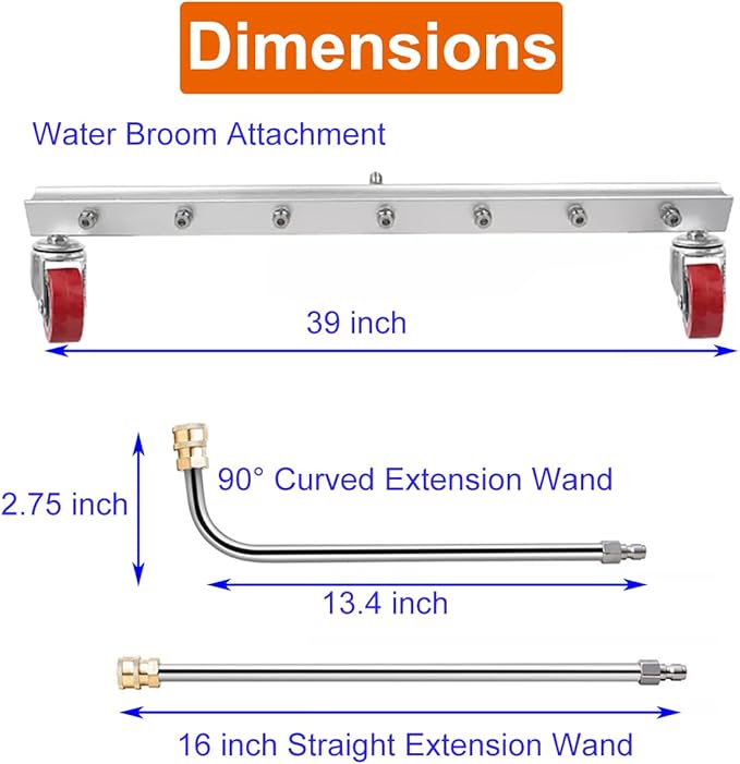 Water Broom Pressure Washer Surface Cleaner,39 inch Power Broom Sweeper with 50FT Washer Hoseï¼4000 Psi with 7 Nozzles 2 Extension Wand for Concrete Driveway Sidewalk Deck, Roof Floor Cleaning