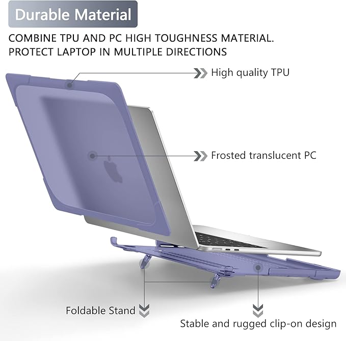 Batianda FlexStand Heavy Duty Case for MacBook Air 13.6 inch, Lavender Grey