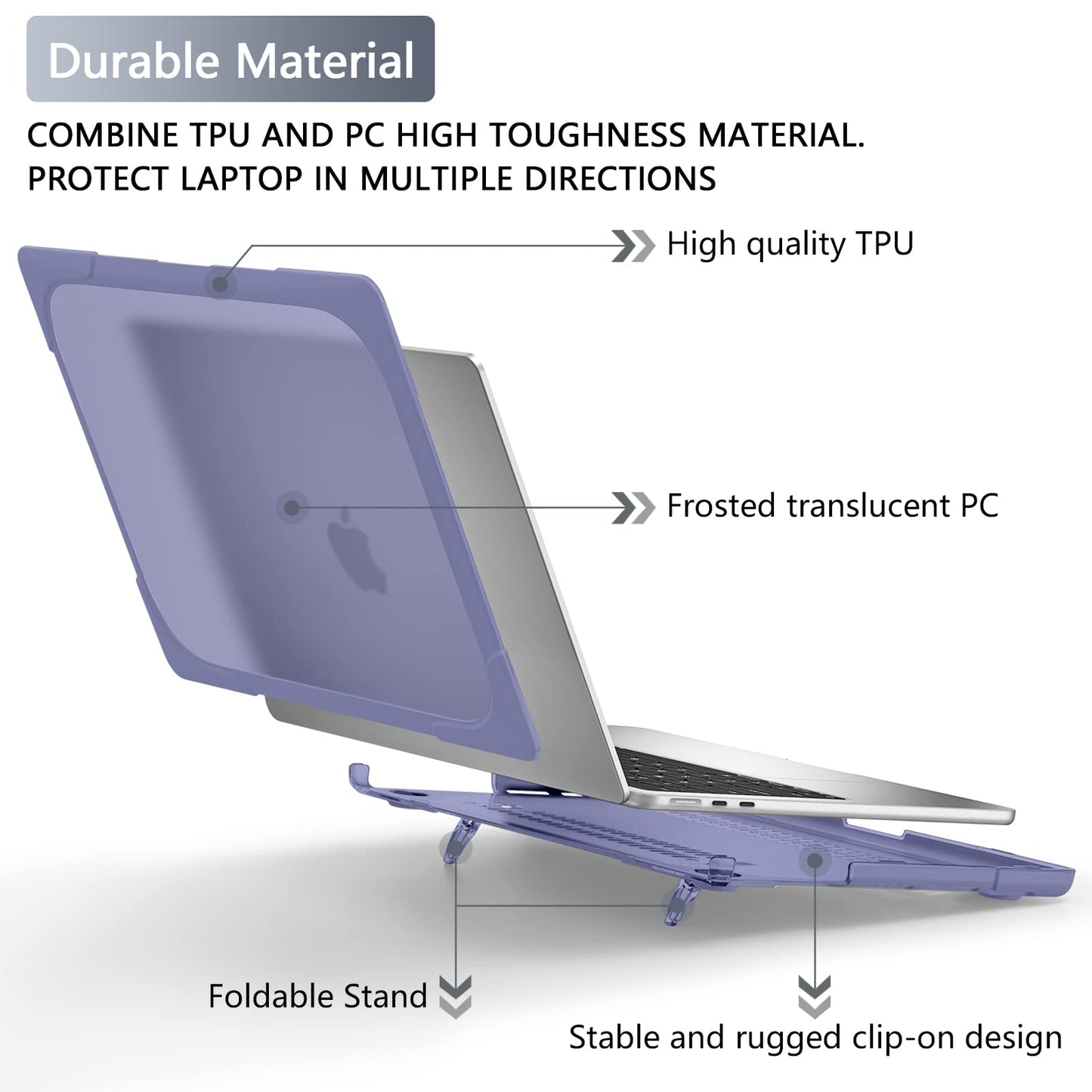 Batianda FlexStand Heavy Duty Case for MacBook Air 13.6 inch, Lavender Grey