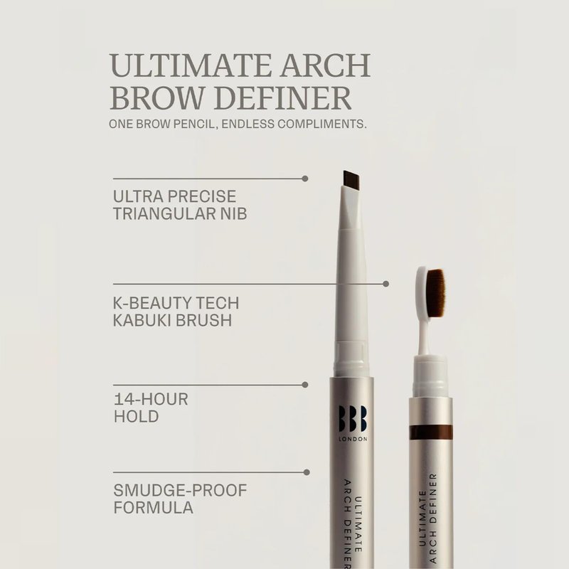 BBB London Ultimate Brow Arch Definer Triangular Eyebrow Pencil with Kabuki Brush | Award Winning, Smudge-Proof, Sweat-Resistant Brow Shaper for Natural, Defined, Full Arches (Cardamom)