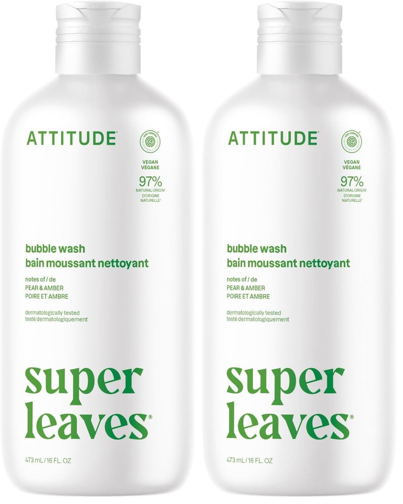 ATTITUDE Bubble Bath, EWG Verified, Plant and Mineral-Based Ingredients, Dermatologically Tested, Vegan and Cruelty-Free Body Care Products, Olive Leaves, 16 Fl Oz (Pack of 2)