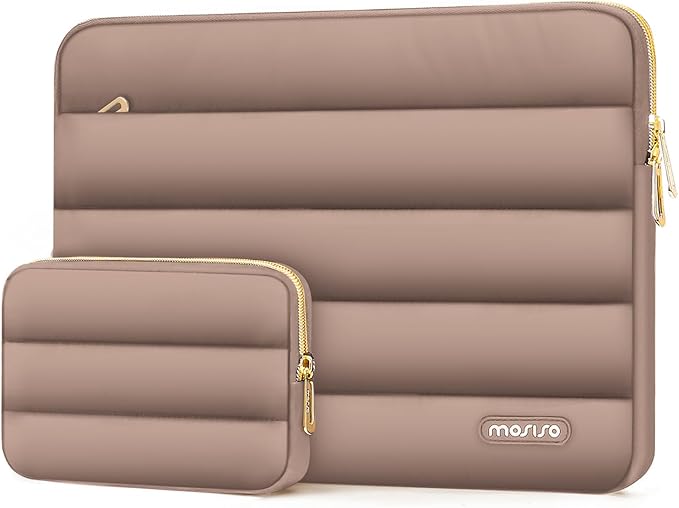 MOSISO Laptop Case 16 inch, 15-15.6 inch Puffy Laptop Sleeve Compatible with MacBook Pro 16 M5 M4 M3 M2 M1, HP Dell ASUS Acer Toshiba Lenovo, Polyester Horizontal Bag with Small Case, Brown