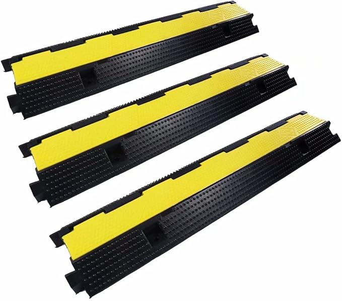 YONSHENG Rubber Cable Ramp Cord Cover Cable Protector Ramps Wire Hose Protective 1 Channel 22000Lbs Load Capacity Traffic Speed Bump for Asphalt Concrete Gravel Driveway Indoor Outdoor, 3 Pack