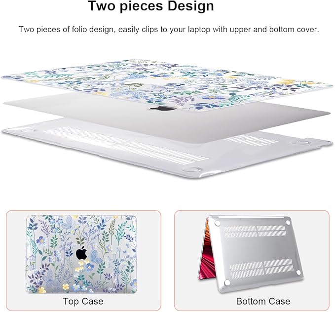 LCMOCICO for MacBook Pro 13 inch Case 2022 2021 2020 Release A2338 M2 M1 A2289 A2251, Printed Pattern Plastic Hard Shell Cover for MacBook Pro 13.3-inch Touch Bar Fits Touch ID, Meadow Wildflower