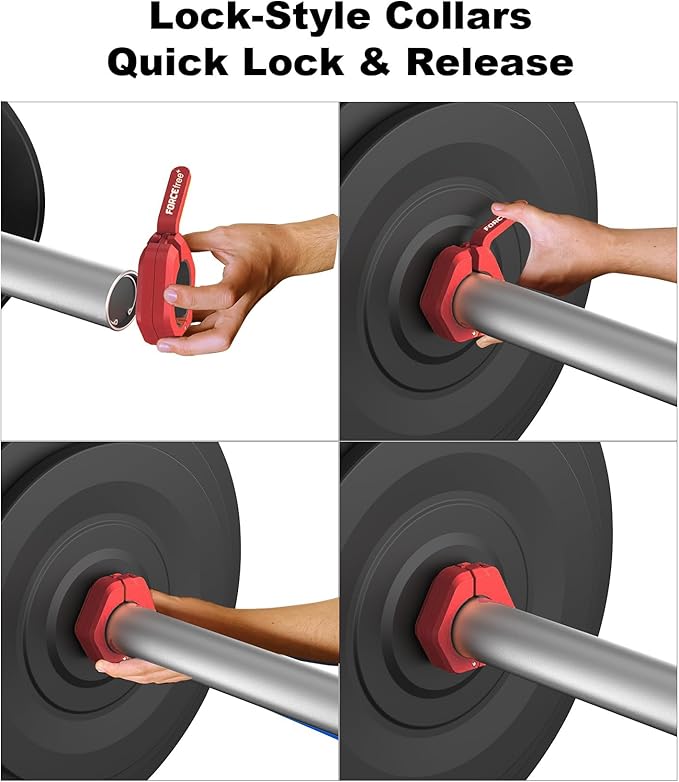 Forcefree+ Barbell Clips (Pair), Barbell Clamps, Quick Release Olympic Barbell Clamps with Anti Slip TPR Grip, Barbell Collars for Secure Weightlifting & Powerlifting (Magnetic, Red)