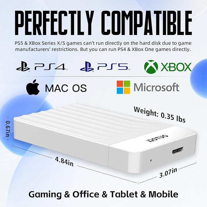 YOTUO Portable External Hard Drive Storage Expansion Mobile HDD USB 3.0 for PC, Mac, Desktop, Laptop, PS4, Xbox One X/S, Xbox 360, Office & Game (White, 320GB)