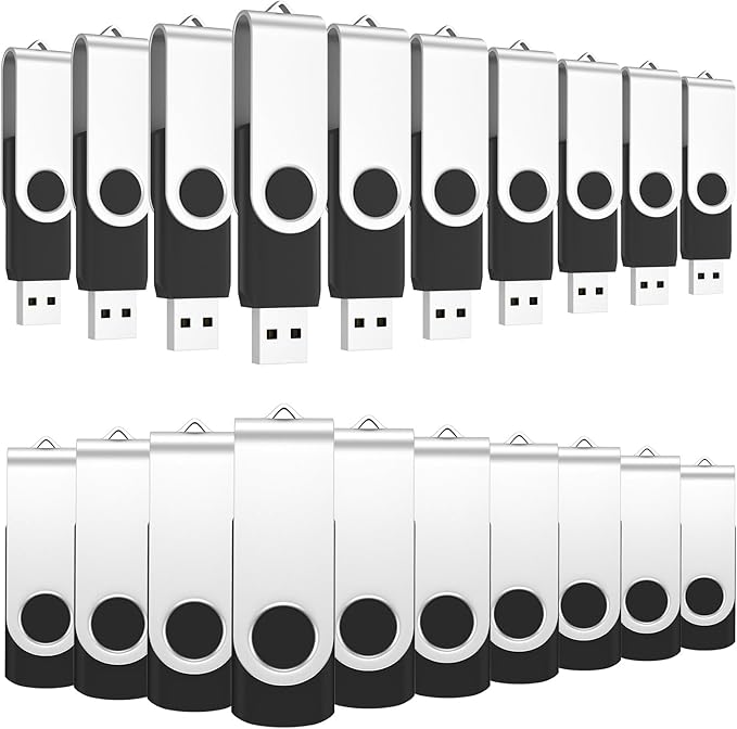 ABLAZE 2GB USB Flash Drive 20 Pack, USB 2.0 Thumb Drives with Lanyards Bulk Memory Sticks Pendrives 20PCS (Black)