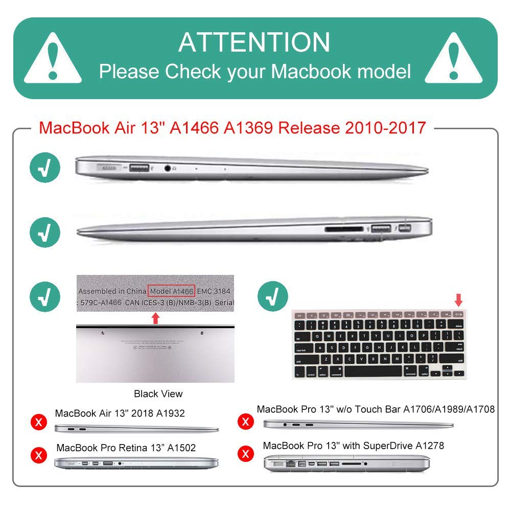 Mektron for MacBook Air 13 Case A1466/A1369 (2010-2017 Release), Snap-on Plastic Hard Shell Cover for MacBook Air 13.3 inch with Keyboard Cover, Glittering Butterfly