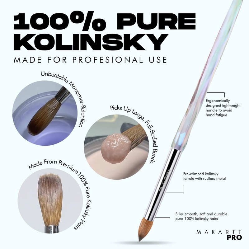 Kolinsky Acrylic Nail Brush #12 - 100% Pure Hair for Acrylic Powder & EMA Monomer | Professional Quality, Superior Liquid Retention
