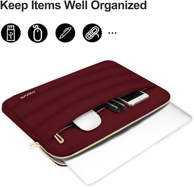 MOSISO Laptop Case 13.3 inch,13-13.3 inch Puffy Laptop Sleeve Compatible with MacBook Neo/Air 13.6 M5 M4 M3 M2 M1/Pro 13/14,HP Dell ASUS Lenovo,Polyester Horizontal Bag with Small Case, Red