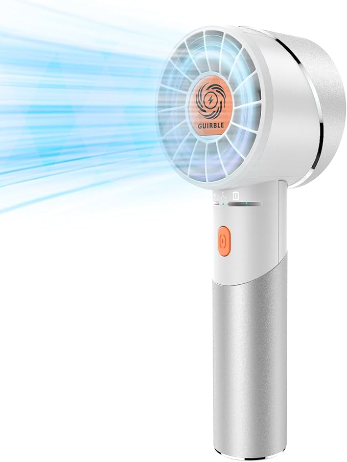Guirble Handheld Fan,Portable Turbo Fan,Powerful Personal Fan(7000rpm High-Speed Motor,Battery Work 3-16 H),USB Rechargeable Mini Handheld Fan for Travel/Outdoor/Gift/Makeup (Silver White)