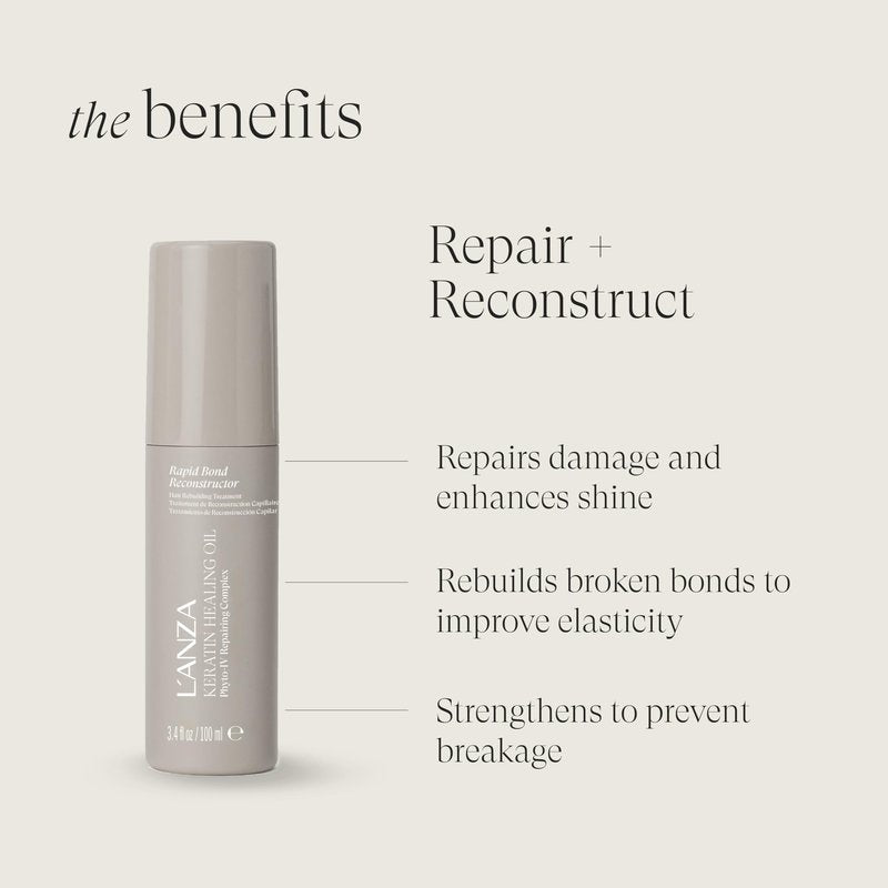 L'ANZA Keratin Healing Oil Rapid Bond Reconstructor For Hair Bond-Repair Treatment, Strengthens, Reduces Breakage, Improves Elasticity, Color Safe, Heat Protection, Sulfate Free (3.4 Fl Oz)