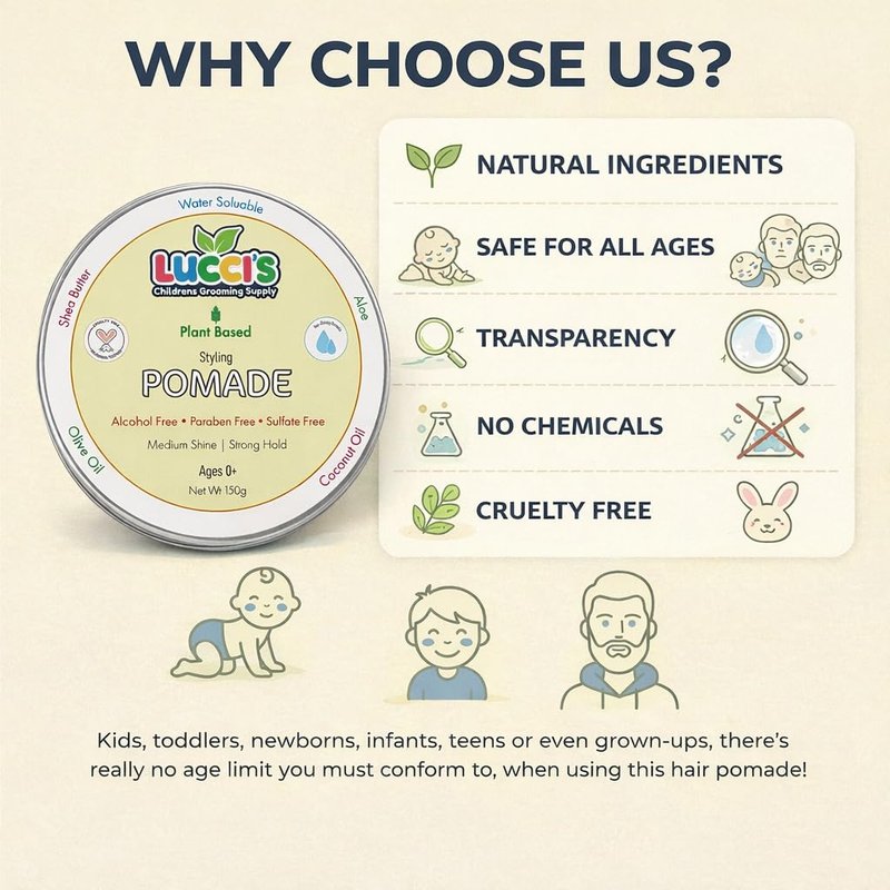 Baby Hair Gel - 5oz Plant-Based Styling Pomade for Infants | No Parabens, Medium Shine & Strong Hold