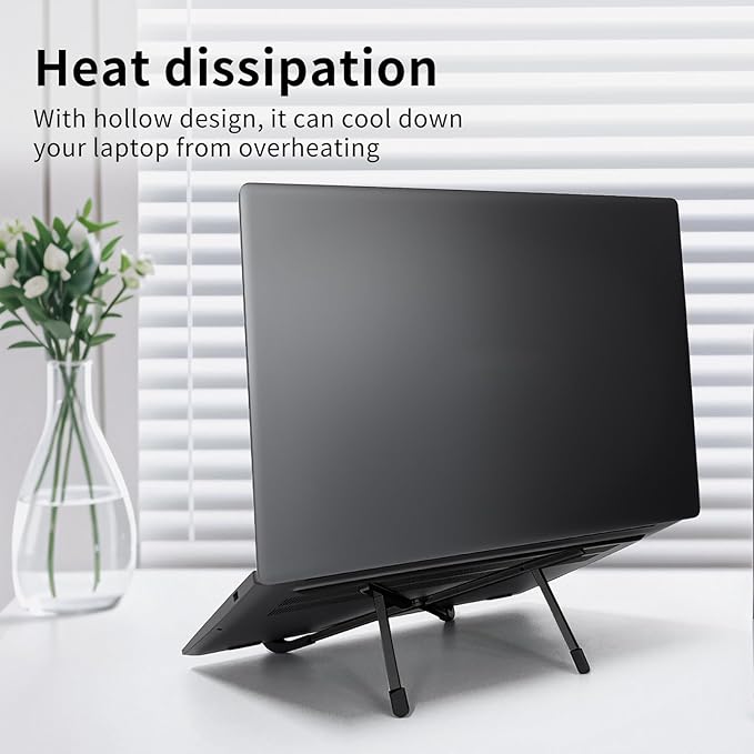 VECOFO Protable Laptop Stand for Desk,Foldable Laptop Riser Holder,Ventilated Cooling Notebook Mount Computer Stand for 10-15.6” Laptops,Tablets，Aluminum (Black)