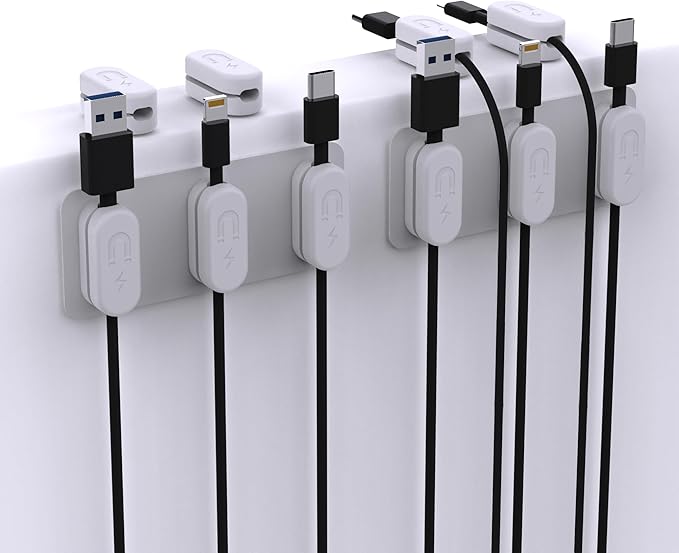 CHARGEWORX Magnetic Cable Clips 10-Pack – Adhesive Cord Organizer for Desk, Wall, Nightstand & Car – Magnetic Cable Holder for USB-C, Lightning, HDMI & Charging Cables – Cable Management Clips